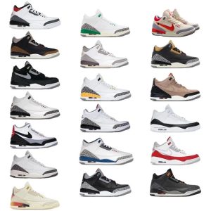 Collection of Nike Air Jordan 3 sneakers in various colorways and designs